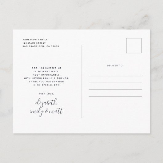 Baptism Modern Bold Simple Photo Hartelijk dank Aankondigingskaart (Achterkant)