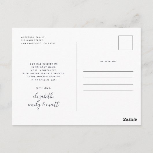 Baptism Modern Bold Simple Photo Hartelijk dank Briefkaart (Achterkant)