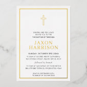 BAPTISM modern elegant cross-boy baby blauw Folie Uitnodiging (Voorkant)