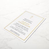 BAPTISM modern elegant cross-boy baby blauw Folie Uitnodiging (Gedraaid)