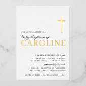 BAPTISM modern elegant kruis meisje goudroze Folie Uitnodiging (Voorkant)