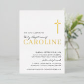 BAPTISM modern elegant kruis meisje goudroze Folie Uitnodiging (Staand Voorkant)