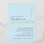 BAPTISM modern elegant kruis-stijlvol jongetje bla Folie Uitnodiging (Voorkant)