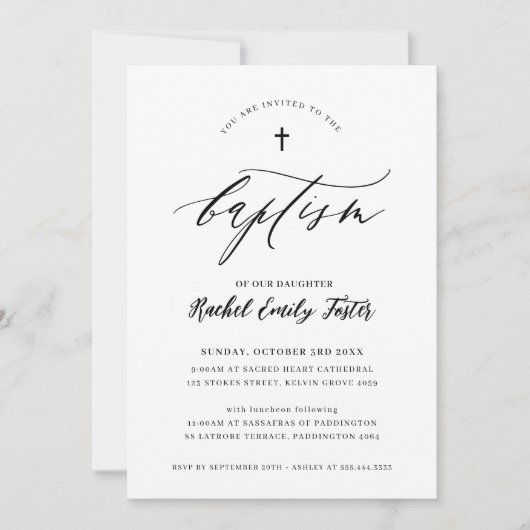 BAPTISM modern minimaal calligrafie elegant zwart Kaart (Voorkant)