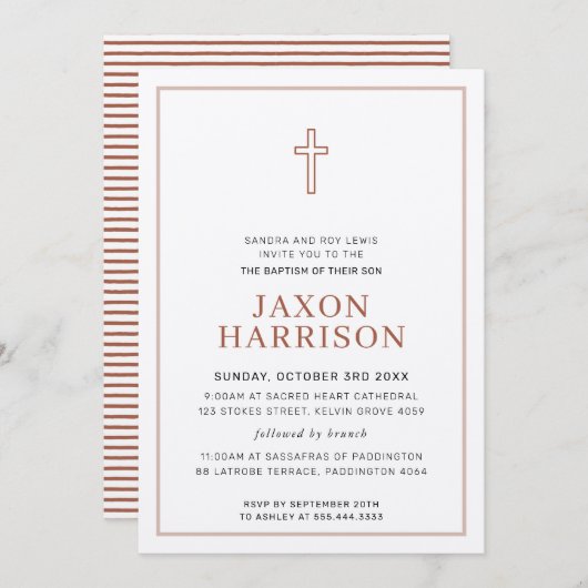 BAPTISM modern, minimaal, eenvoudig kleisbruin Kaart (Voorkant / Achterkant)