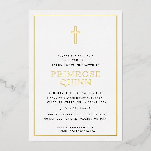 BAPTISM modern minimaal grensoverschrijdend roze Folie Uitnodiging (Voorkant)