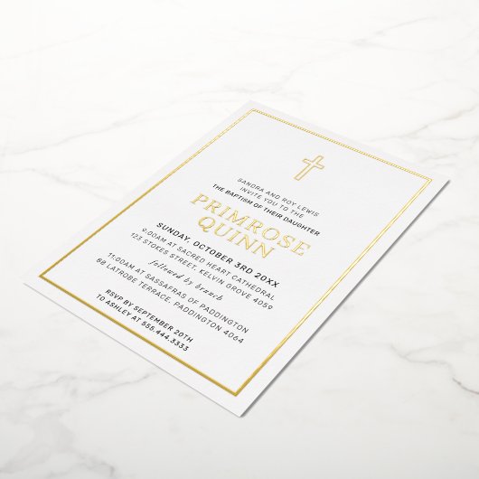 BAPTISM modern minimaal grensoverschrijdend roze Folie Uitnodiging (Gedraaid)