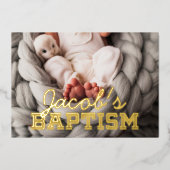 Baptism Modern Minimalist Preppy Photos Folie Uitnodiging (Voorkant)