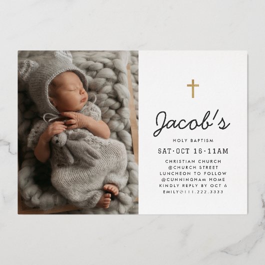 Baptism Modern Minimalist Preppy Photos Folie Uitnodiging (Achterkant)