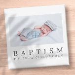 Baptism Modern minimalistische aangepaste foto Magneet<br><div class="desc">Het ontwerp bestaat uit een leuke en speelse typografie met een sans serif- en serif-lettertype. Voeg een douanefoto toe.</div>