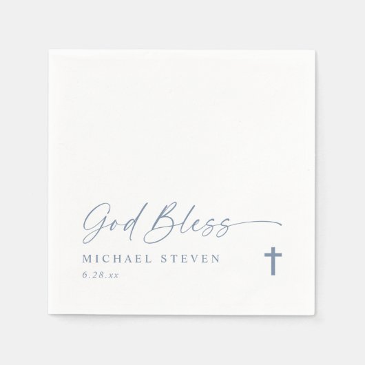 Baptism Modern Simple Dusty Blue God Bless Cross N Servet (Voorkant)