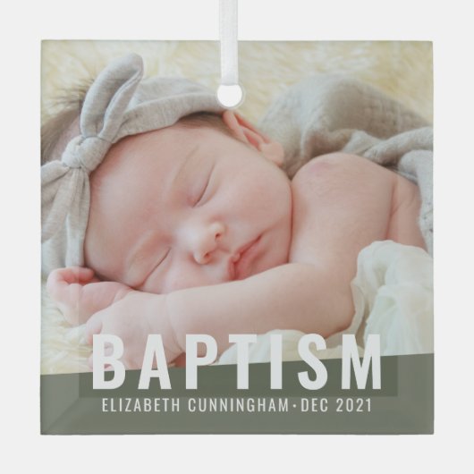 Baptism Moderne Eenvoudige aangepaste Baby foto Glas Ornament (Voorkant)