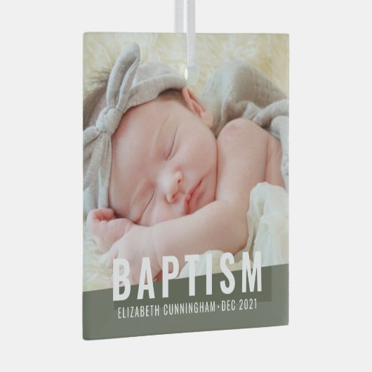 Baptism Moderne Eenvoudige aangepaste Baby foto Glas Ornament (Voorkant Rechts)