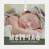 Baptism Moderne Eenvoudige aangepaste Baby foto Glas Ornament (Achterkant)