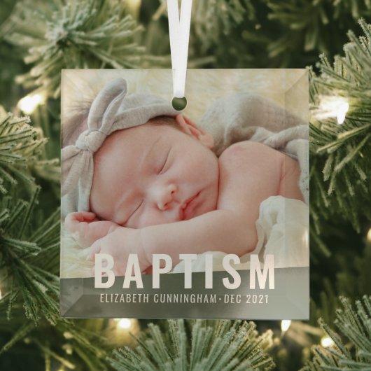 Baptism Moderne Eenvoudige aangepaste Baby foto Glas Ornament (Insitu)