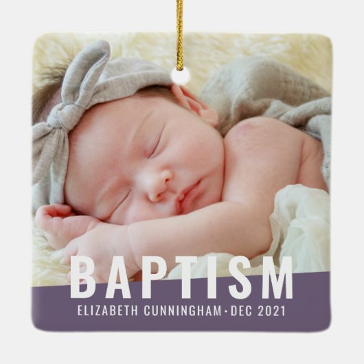 Baptism Moderne Eenvoudige aangepaste Baby foto Keramisch Ornament (Achterkant)