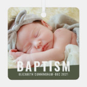 Baptism Moderne Eenvoudige aangepaste Baby foto Metalen Ornament (Achterkant)
