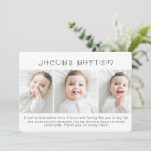 Baptism Moderne Eenvoudige afbeelding drie foto Bedankkaart (Staand voorkant)