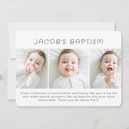 Baptism Moderne Eenvoudige afbeelding drie foto Bedankkaart (Voorkant)