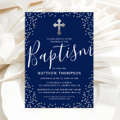 Baptism Navy Blue Silver Glitter Christening Kaart