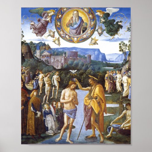 Baptism Of Christ Sistine Chapel - Pietro Perugino Poster (Voorkant)