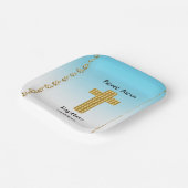 Baptism Party & Gold Cross, Glitter, Blue Papieren Bordje (Gebogen)