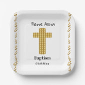 Baptism Party & Gold Cross, Glitter, White Papieren Bordje (Voorkant)