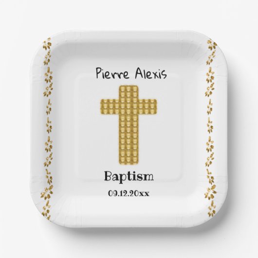 Baptism Party & Gold Cross, Glitter, White Papieren Bordje (Voorkant)