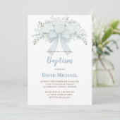 Baptism pastel blue floral bow kaart (Staand voorkant)