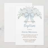 Baptism pastel blue floral bow kaart (Voorkant / Achterkant)