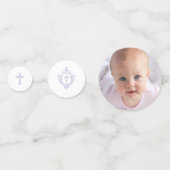 Baptism Photo Lavender Purple White Cross in Crest Confetti (Achterkanten)