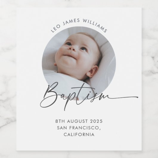 Baptism Photo Thank You Wijn Etiket (Enkel label)