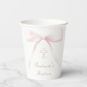Baptism pink bow baby girl papieren bekers (Achterkant)