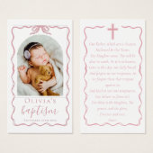 Baptism Pink Bow Ribbon Photo Keepsake Prayer Card Visitekaartje (Voorkant /achterkant)