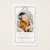 Baptism Pink Bow Ribbon Photo Keepsake Prayer Card Visitekaartje (Voorkant)