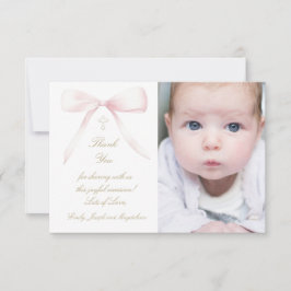 Baptism pink bow thank you card kaart