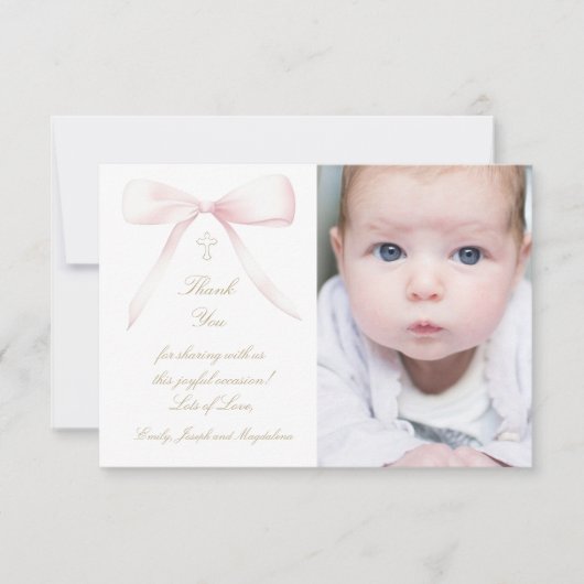 Baptism pink bow thank you card kaart (Voorkant)