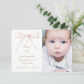 Baptism pink bow thank you card kaart (Staand voorkant)