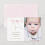 Baptism pink bow thank you card kaart (Voorkant / Achterkant)
