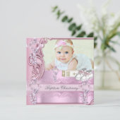 Baptism Pink Cross Girl Foto christenen Kaart (Staand voorkant)