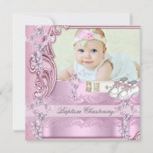 Baptism Pink Cross Girl Foto christenen Kaart (Voorkant)