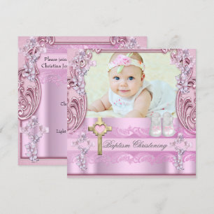 Baptism Pink Cross Girl Foto Christening Shoes Kaart
