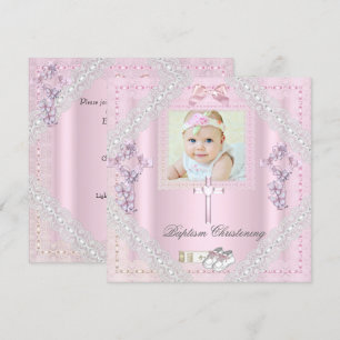 Baptism Pink Cross Girl Foto's met kerstmis 2 Kaart