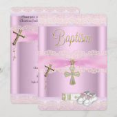 Baptism Pink Cross Girl Lace Christening 2a Kaart (Voorkant / Achterkant)