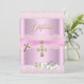 Baptism Pink Cross Girl Lace Christening 2a Kaart (Staand voorkant)