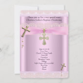 Baptism Pink Cross Girl Lace Christening 2a Kaart (Achterkant)