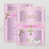 Baptism Pink Cross Girl Lace Christening Kaart (Voorkant / Achterkant)