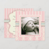 Baptism Pink Damask Fotouitnodiging Kaart (Voorkant / Achterkant)