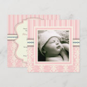 Baptism Pink  Damask Fotouitnodiging Kaart (Voorkant / Achterkant)