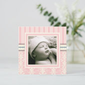 Baptism Pink  Damask Fotouitnodiging Kaart (Staand voorkant)